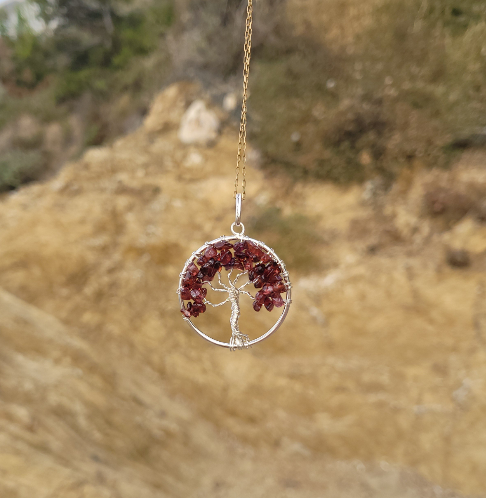 Pendentif arbre de vie 40mm - Grenat rouge