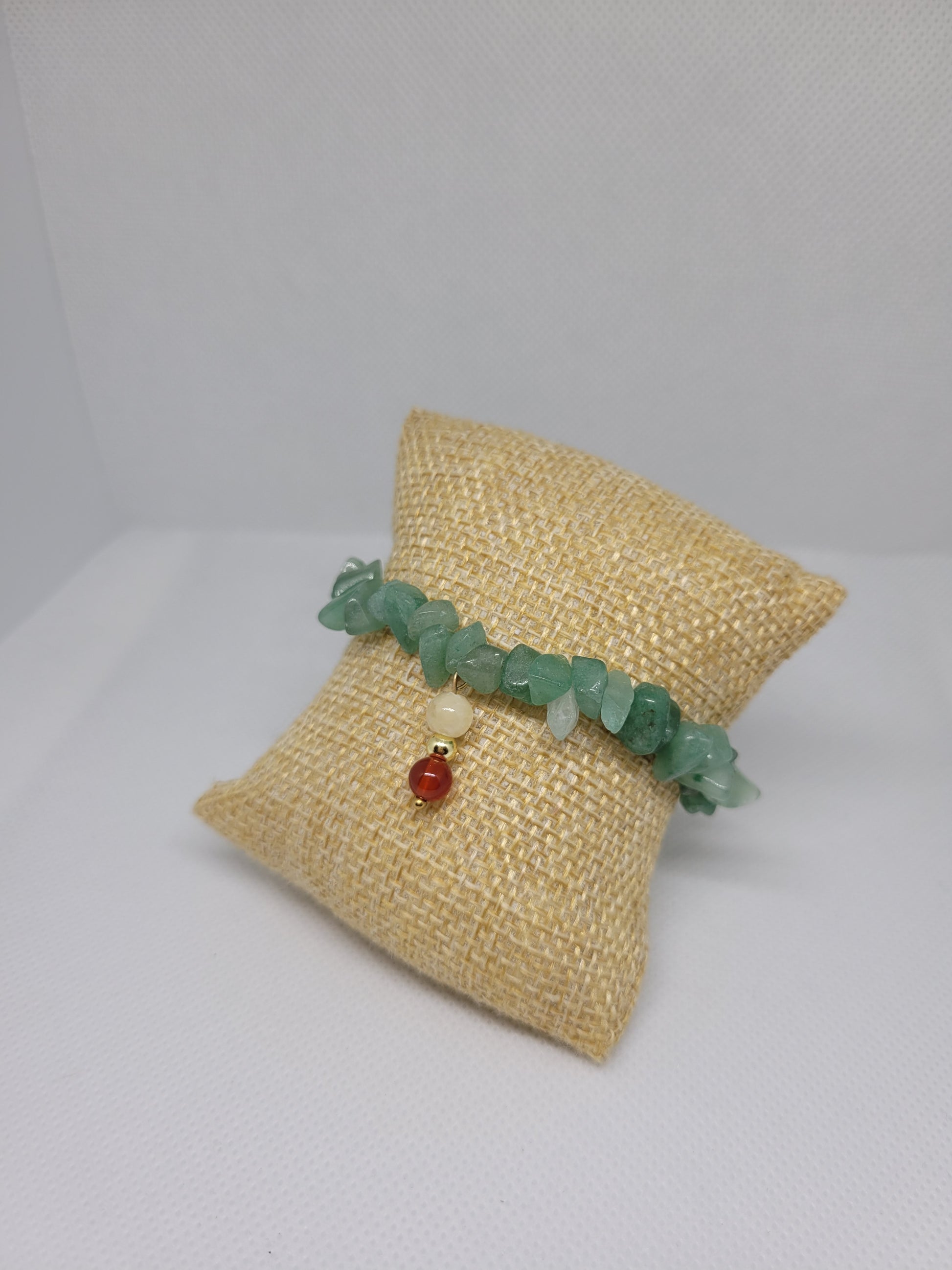 Bracelet chips - Aventurine verte et pendentif en Cornaline et Calcite jaune