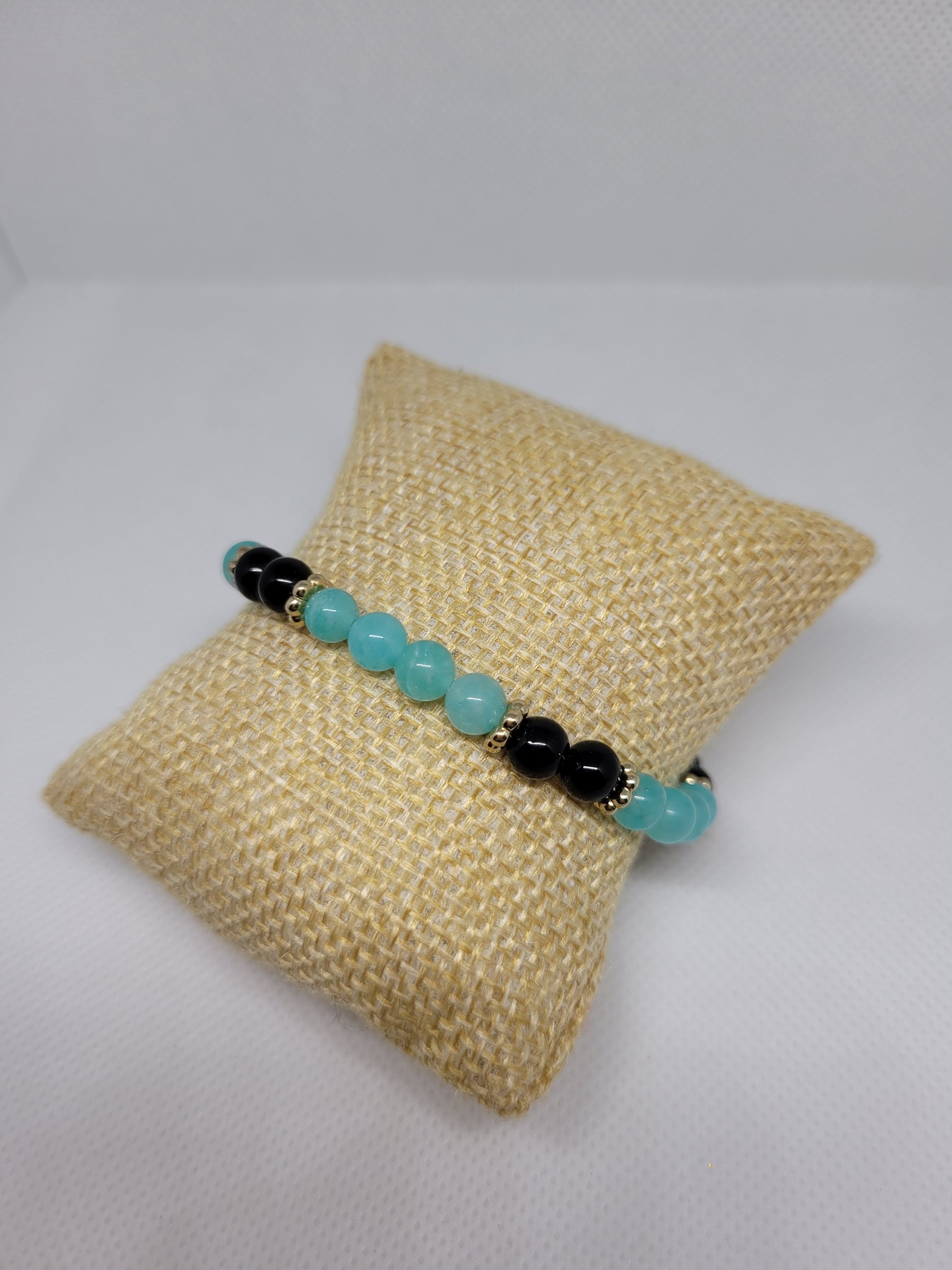 Bracelet boules 6mm - Amazonite et Obsidienne