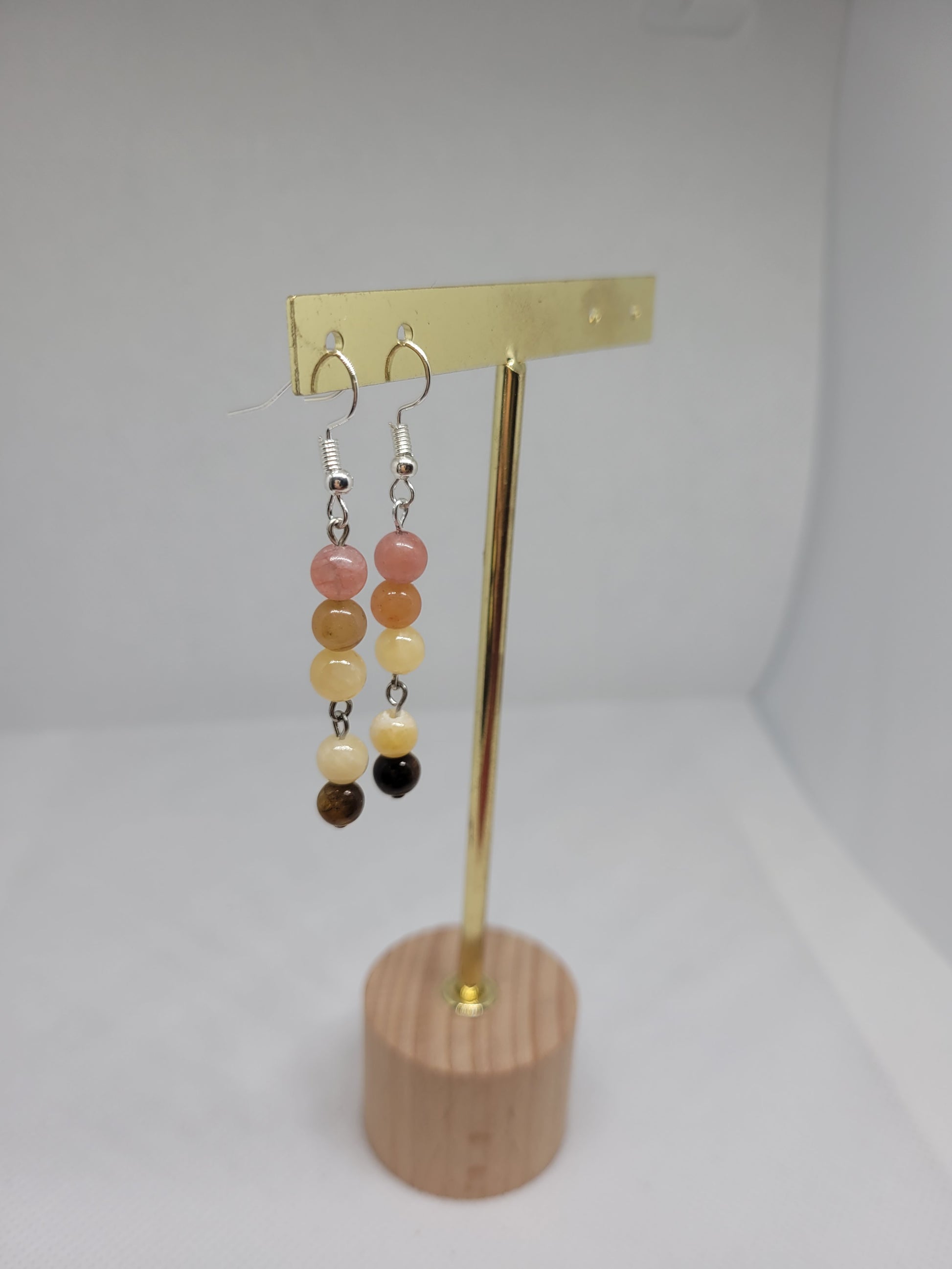 Boucles pendantes - Pierre de soleil, Cornaline, Calcite jaune, Œil de tigre