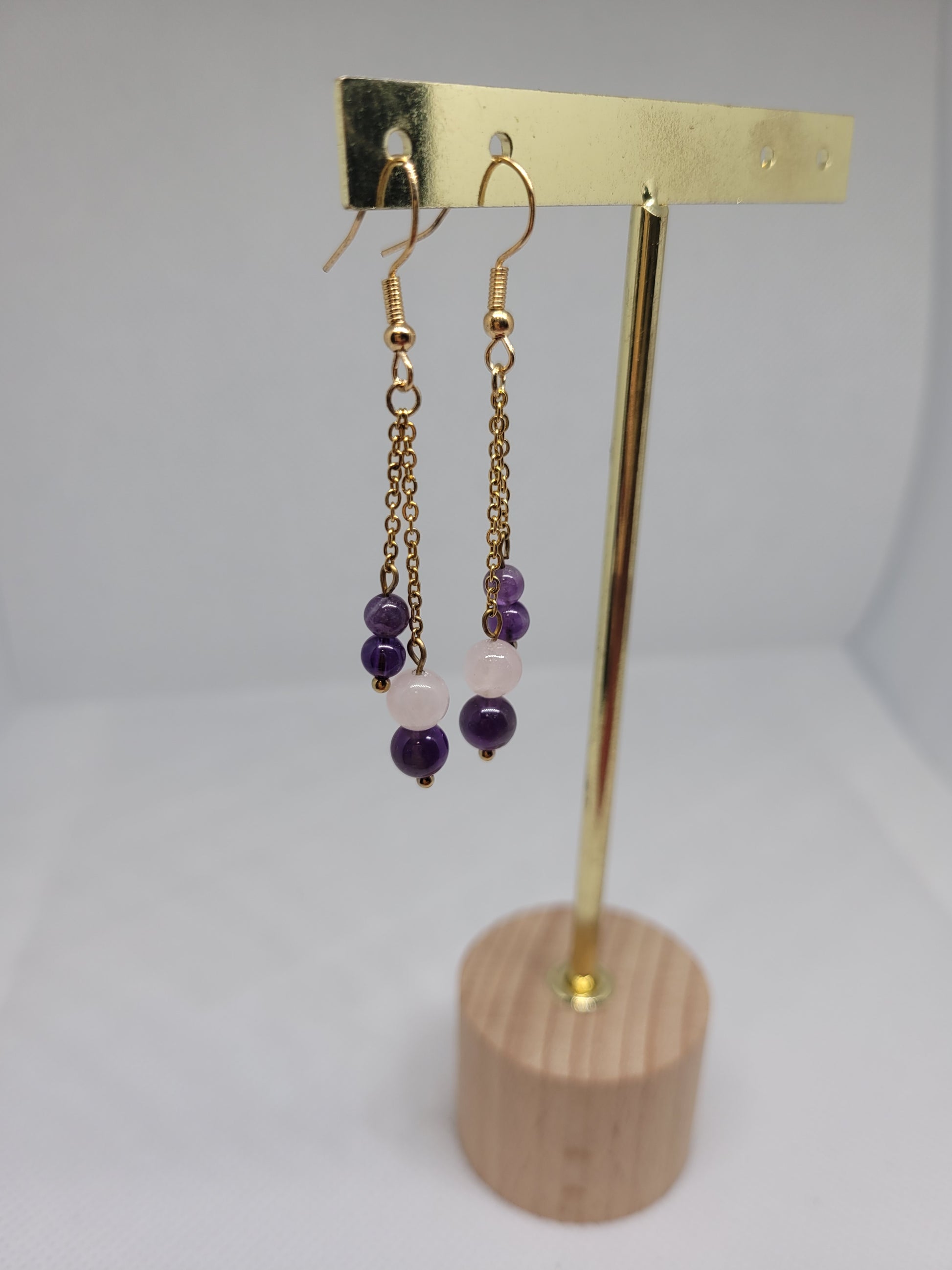 Boucles pendantes - Améthyste et Quartz rose