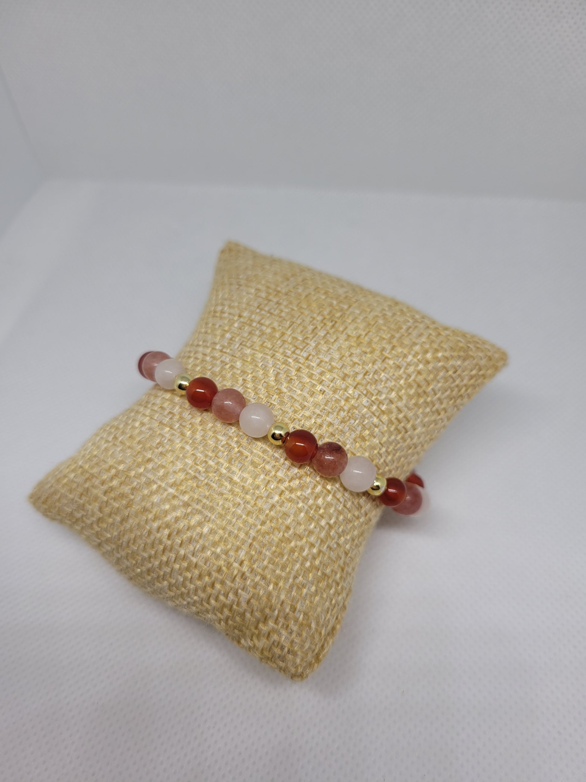 Bracelet boules 6mm - Cornaline, Pierre de soleil et Quartz rose