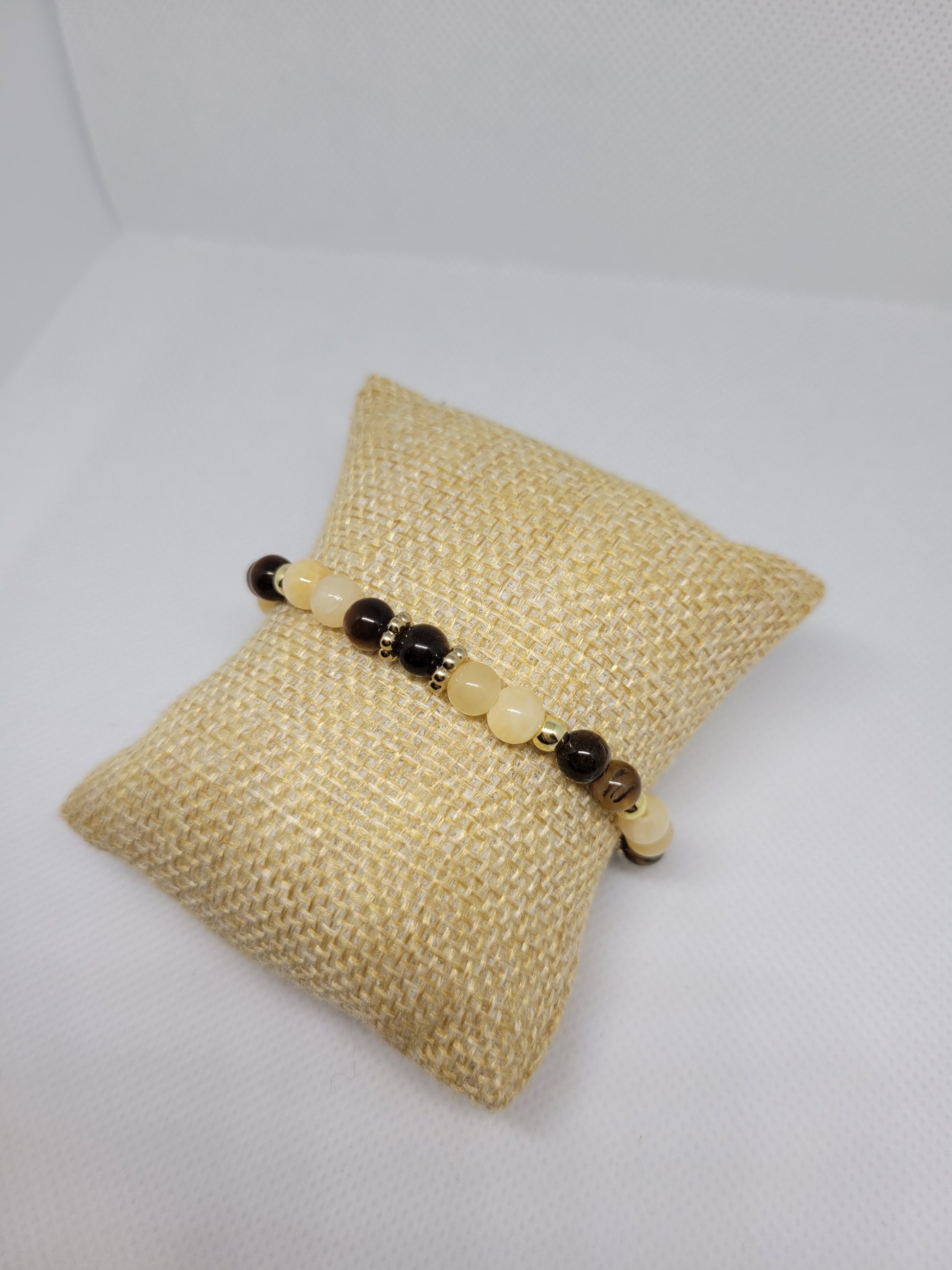 Bracelet boules 6mm - Calcite jaune et Œil du tigre