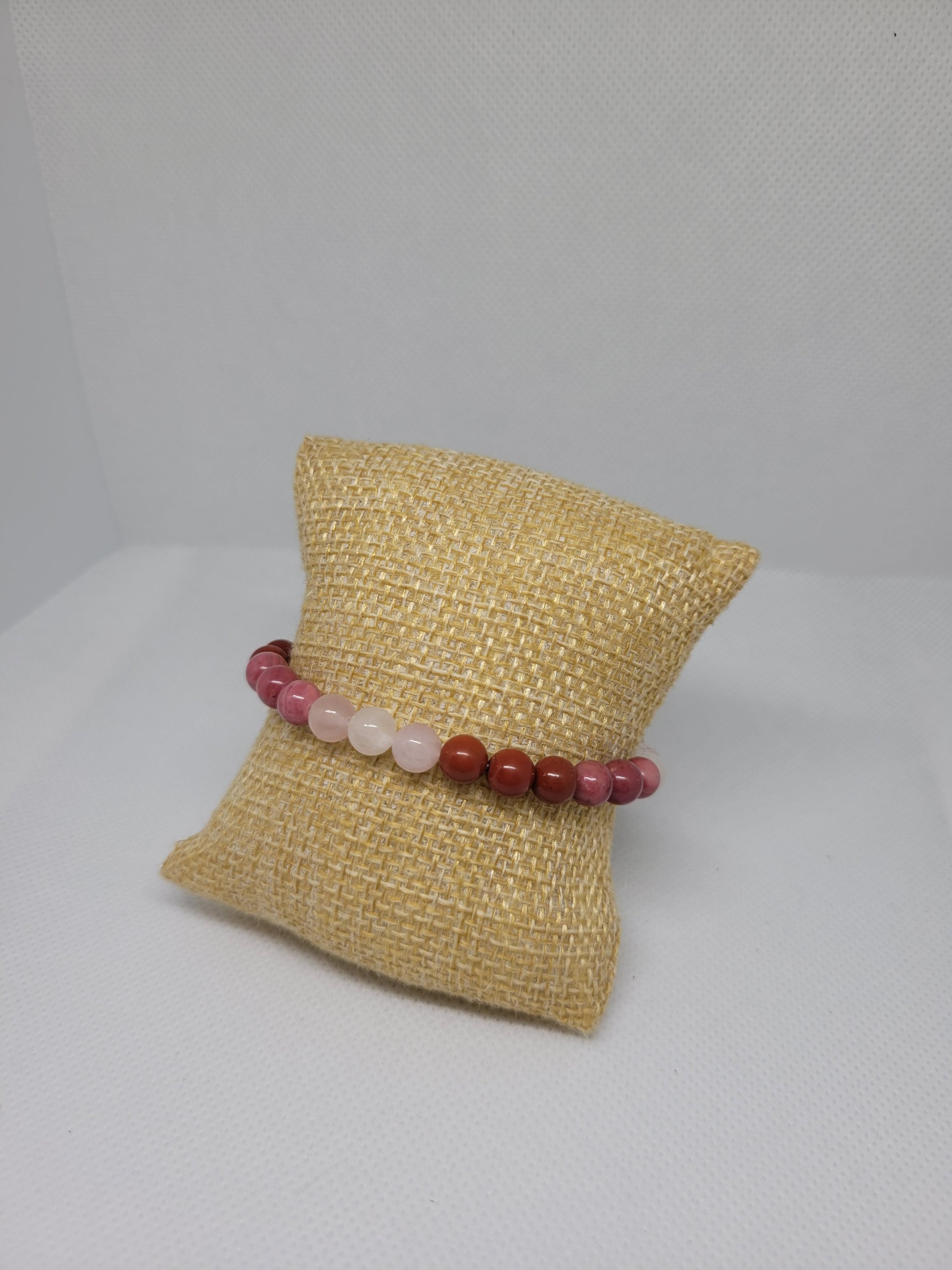 Bracelet boules 6mm - Jaspe rouge, Rhodonite et Quartz rose
