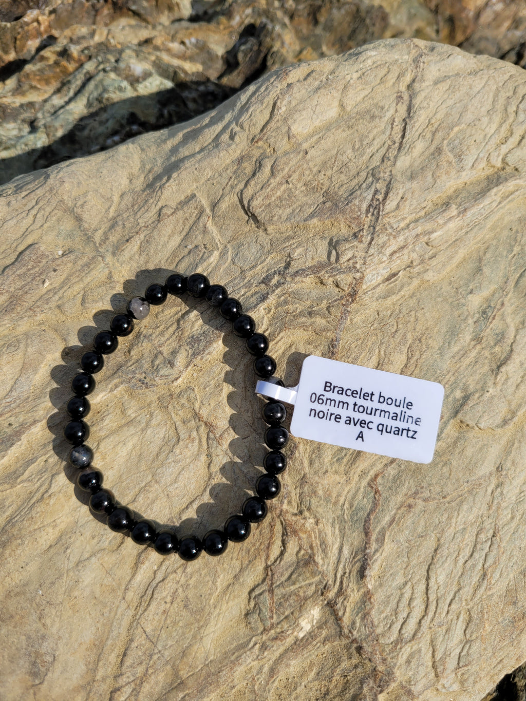 Bracelet boule 6mm - Tourmaline et quartz