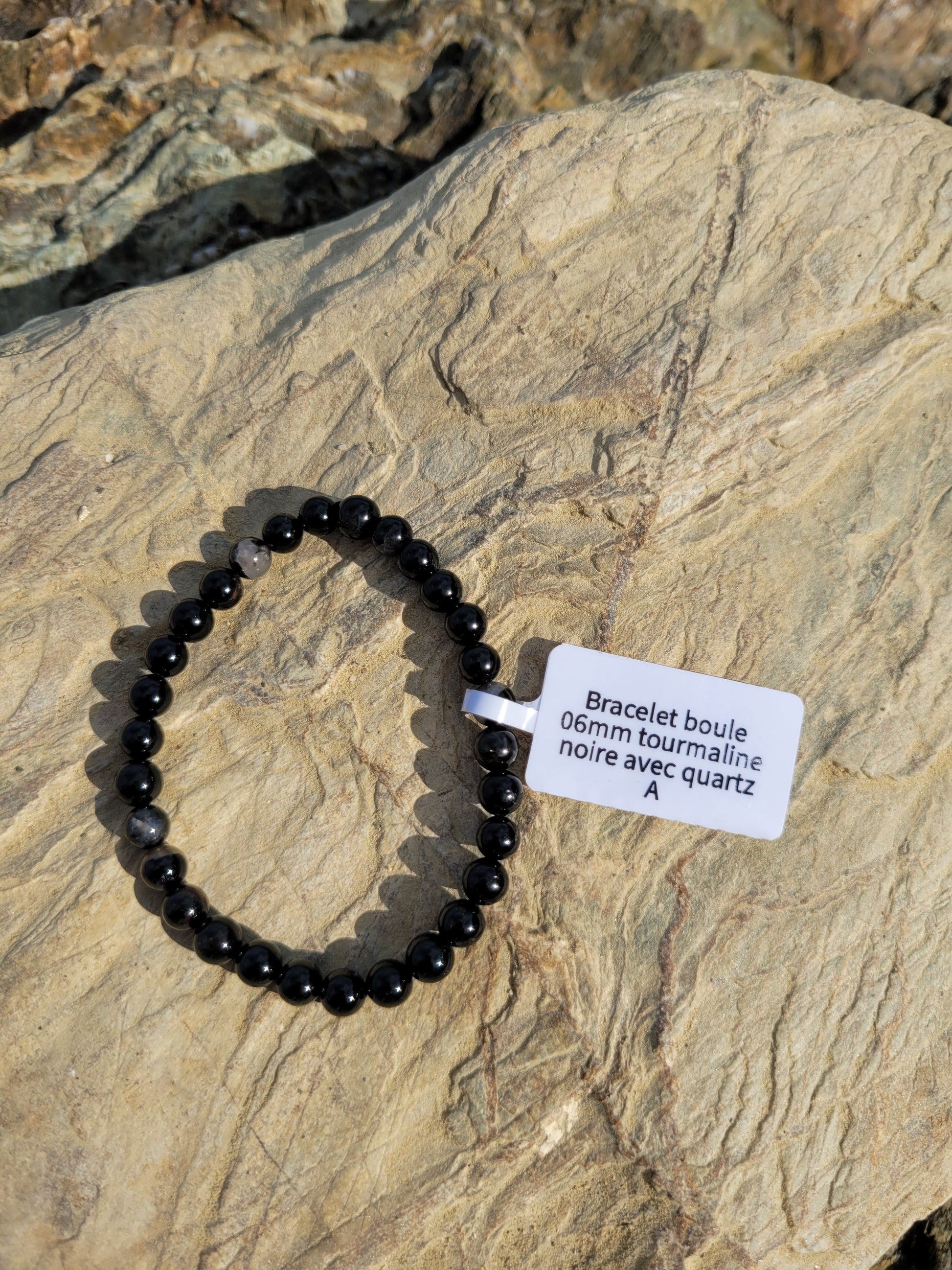 Bracelet boule 6mm - Tourmaline et quartz
