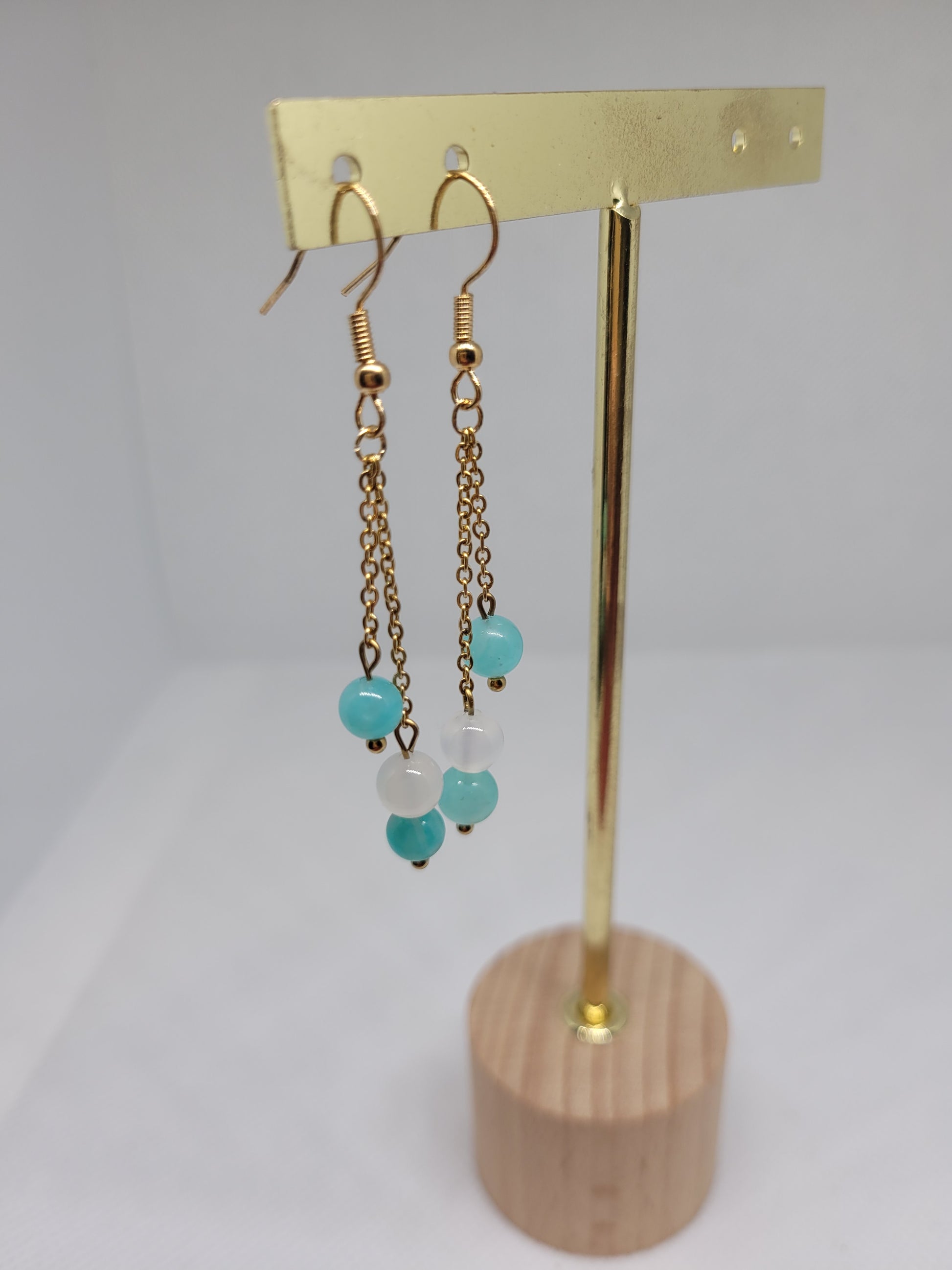 Boucles pendantes - Amazonite et Agate blanche