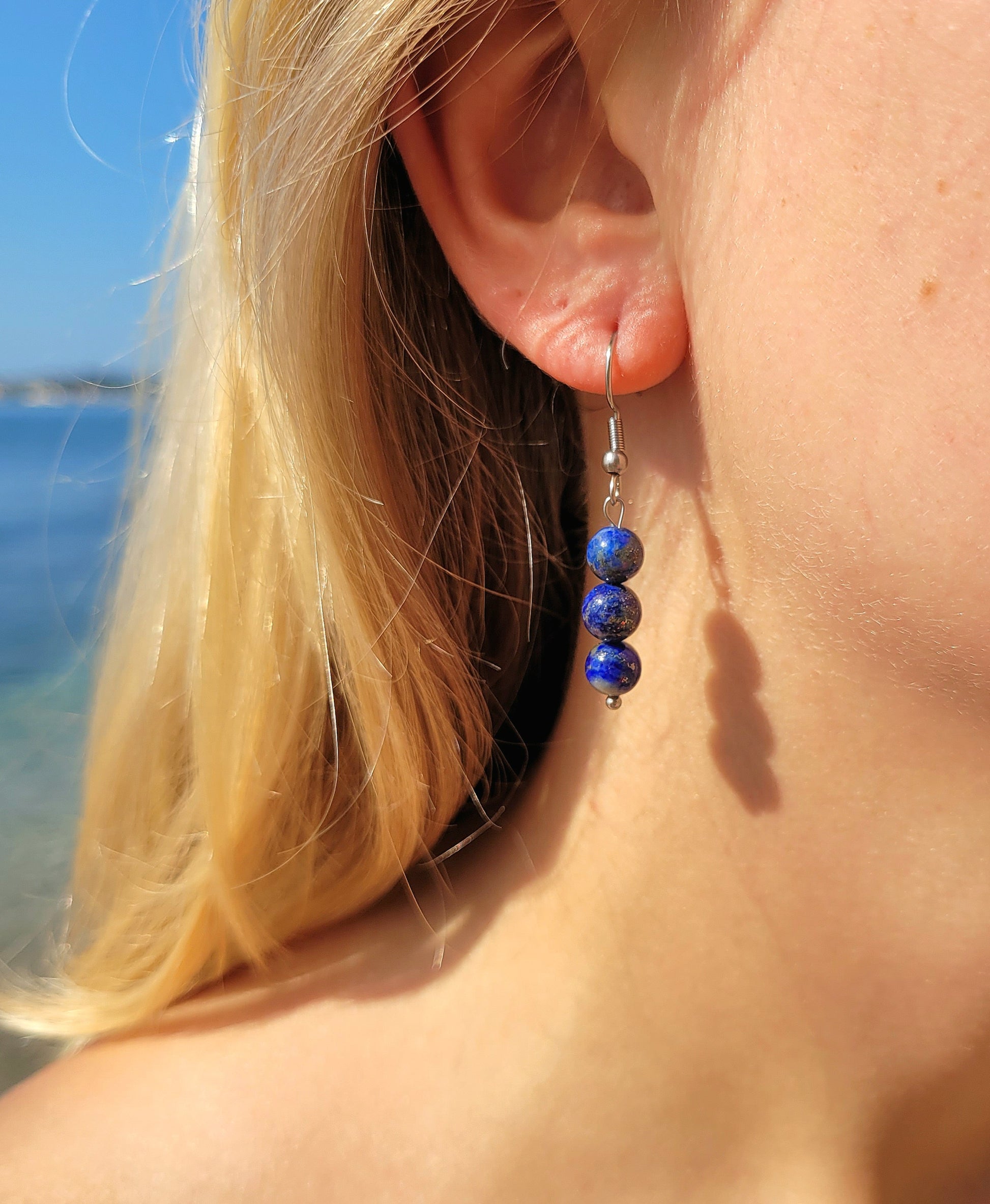 Paire de boucles d'oreilles boules 6mm - Lapis-lazuli