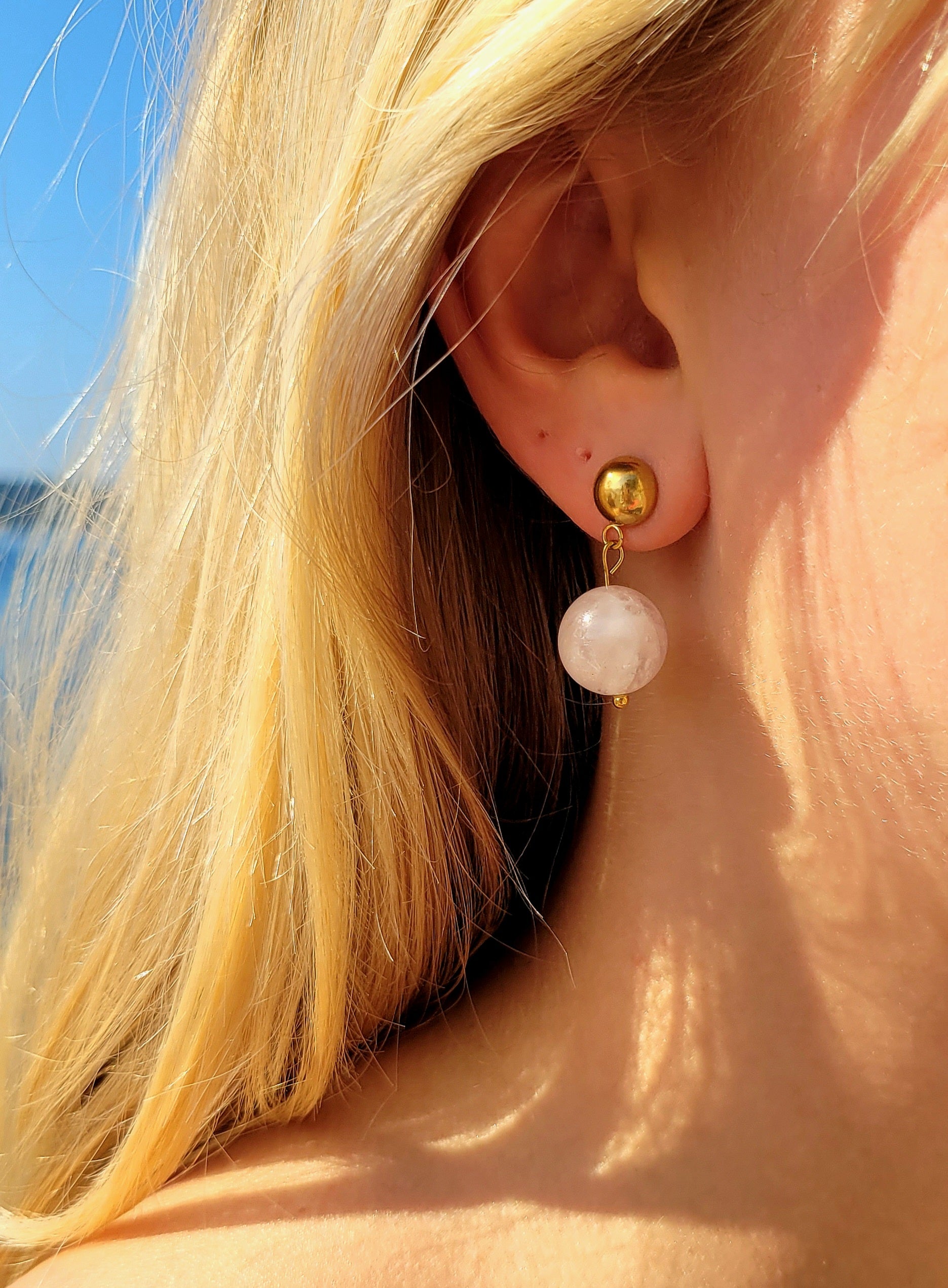 Paire de boucles d'oreilles boule 12mm - Quartz rose