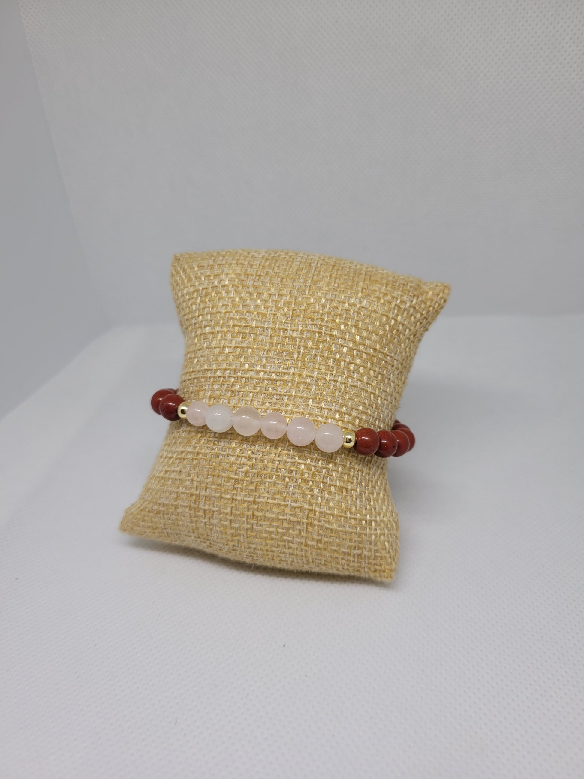 Bracelet boules 6mm - Jaspe rouge et Quartz rose