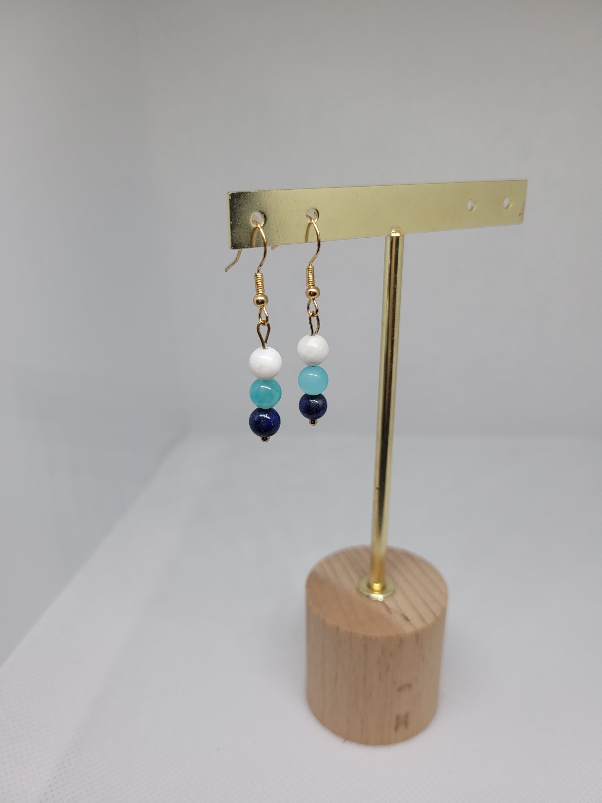 Boucles Péristérite, Amazonite et Lapis-lazuli