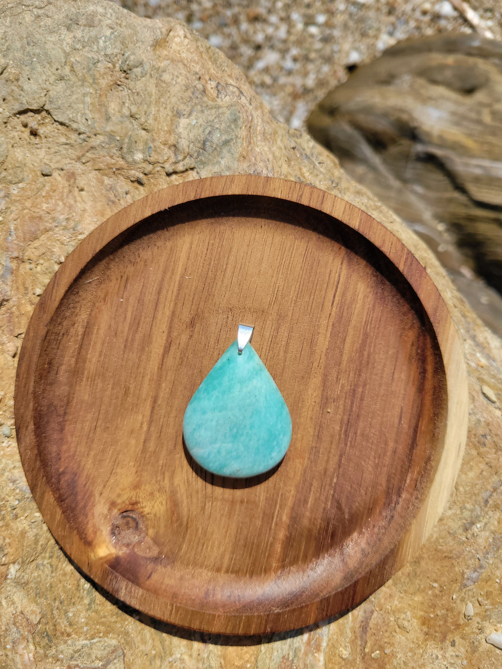 Pendentif pierre plate goutte 35 à 45mm - Amazonite