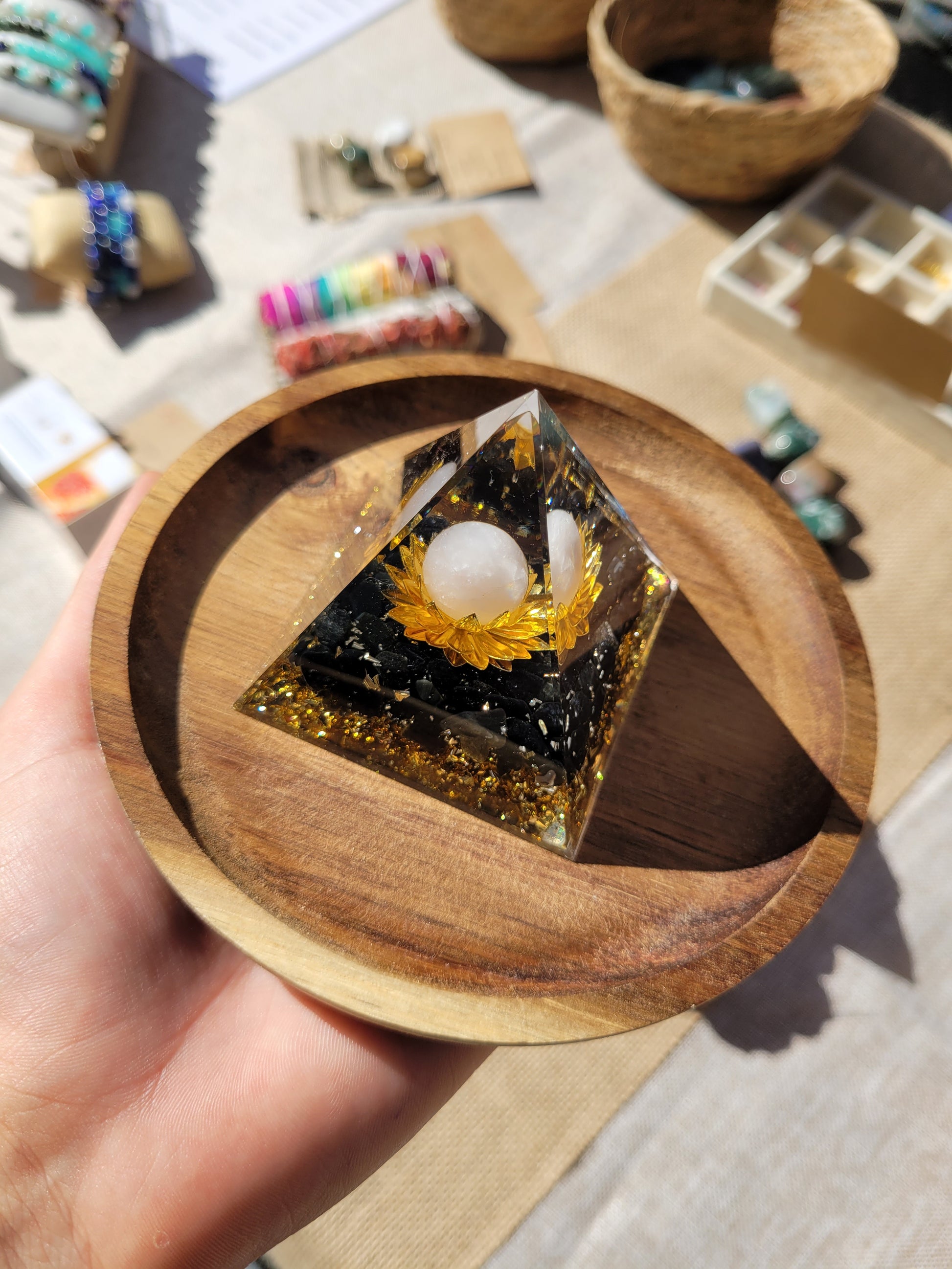 Orgonite 60mm - Quartz rose et Obsidienne