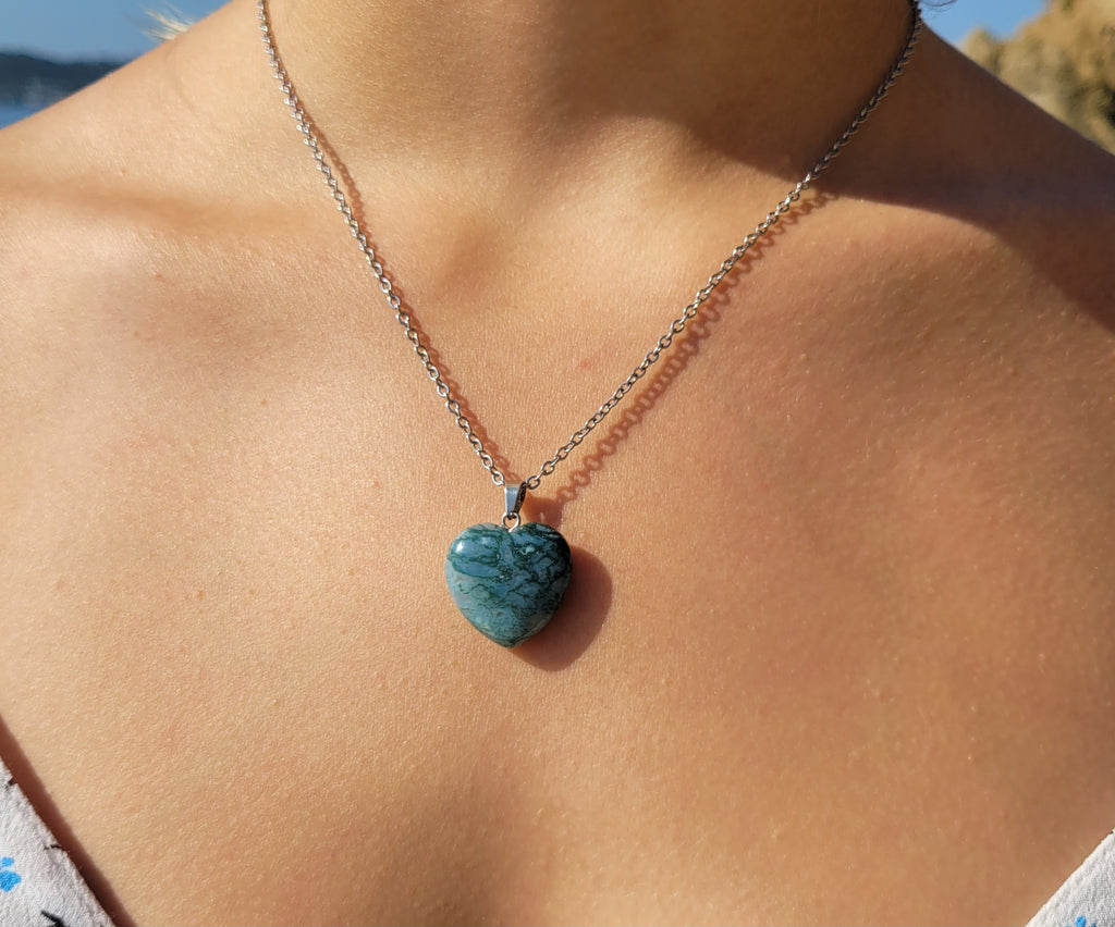 Pendentif cœur 20mm - Agate mousse