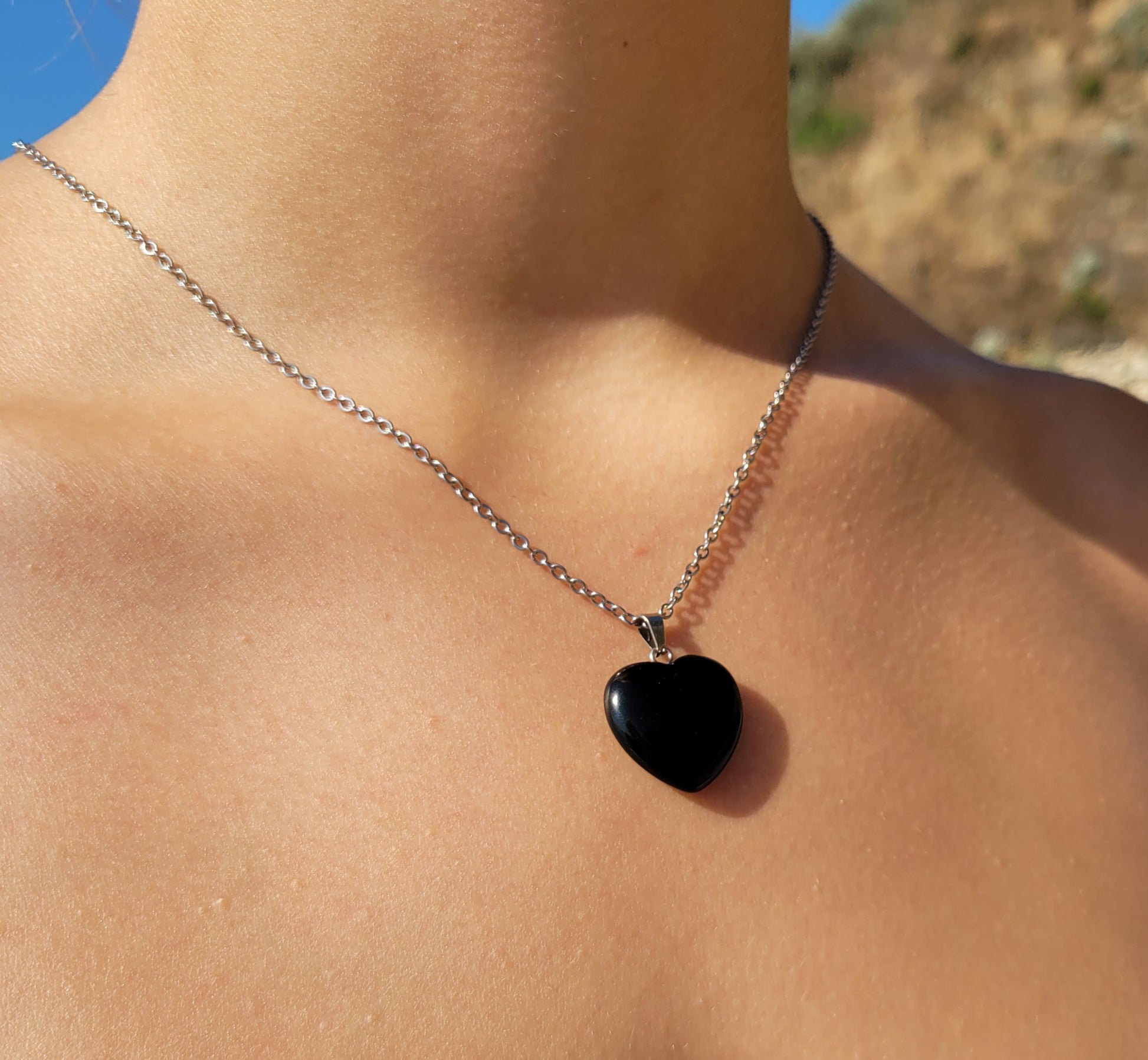 Pendentif cœur 20mm - Obsidienne noire